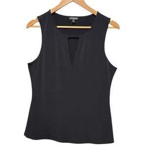 Express sleeveless top V-neckline keyhole cutout detail black LARGE